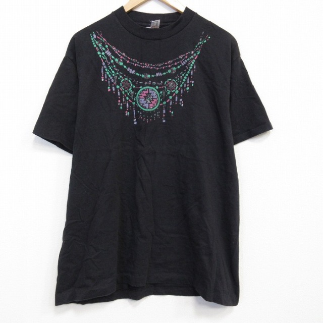 80s 半袖Tシャツ ネックレス ブラック メンズXL相当 | 古着