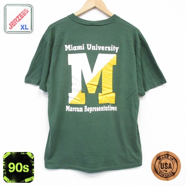 90s 半袖Tシャツ マイアミカレッジ グリーン メンズXL相当 | 古着
