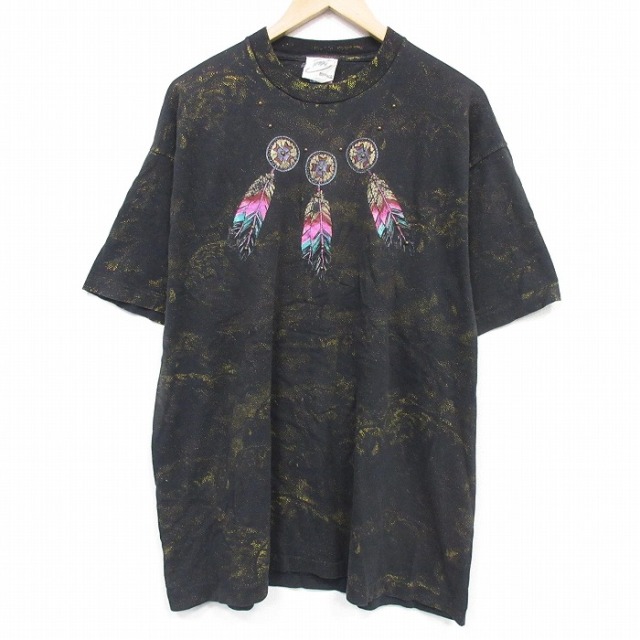 フルーツオブザルーム 90s 半袖Tシャツ フェザー ブラック メンズXL相当 | 古着