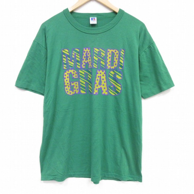 ラッセル 80s 半袖Tシャツ マルディグラ グリーン メンズXL相当 | 古着