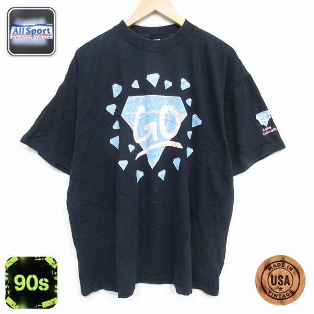 AllSports 90s 半袖Tシャツ ダイヤモンド ブラック メンズXL相当 | 古着
