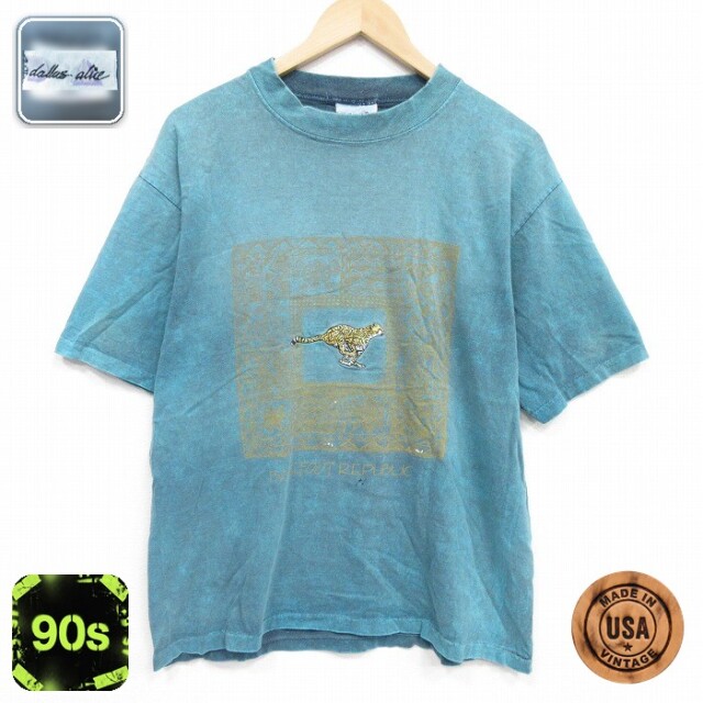 90s 半袖Tシャツ ヒョウ ブルー メンズL相当 | 古着