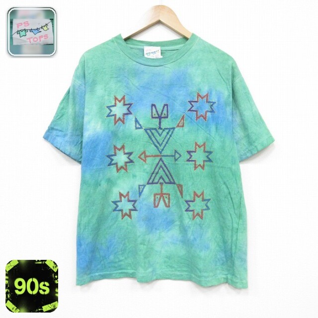 90s 半袖Tシャツ ネイティブ柄 グリーン メンズXL相当 | 古着