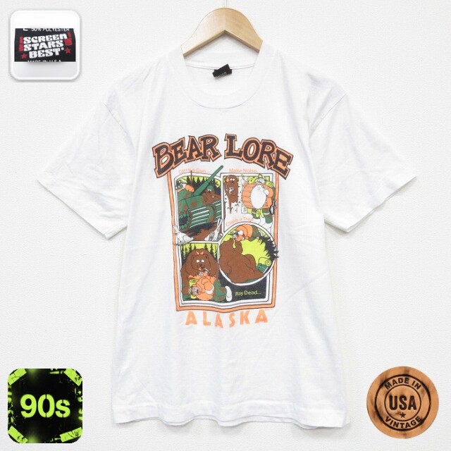 スクリーンスターズ 90s 半袖Tシャツ クマ ホワイト メンズL相当 | 古着