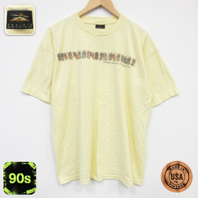 90s 半袖Tシャツ サンダル イエロー メンズXL相当 | 古着