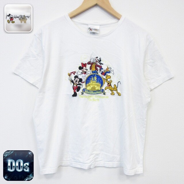 ディズニー 00s 半袖Tシャツ ミッキーミニー刺繍 ホワイト メンズL相当 | 古着