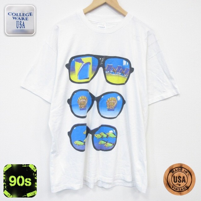 90s 半袖Tシャツ メガネ ホワイト メンズXL相当 | 古着