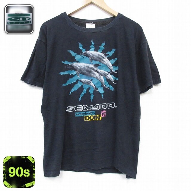 90s 半袖Tシャツ イルカ ブラック メンズXL相当 | 古着