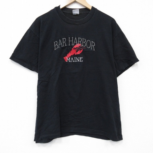 90s 半袖Tシャツ バーハーバー刺繍 ブラック メンズXL相当 | 古着