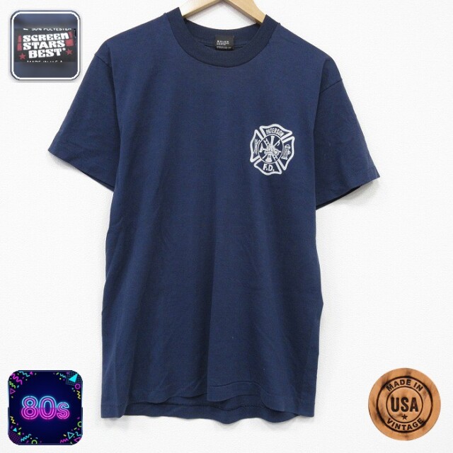 スクリーンスターズ 80s 半袖Tシャツ 消防署 ネイビー メンズL相当 | 古着