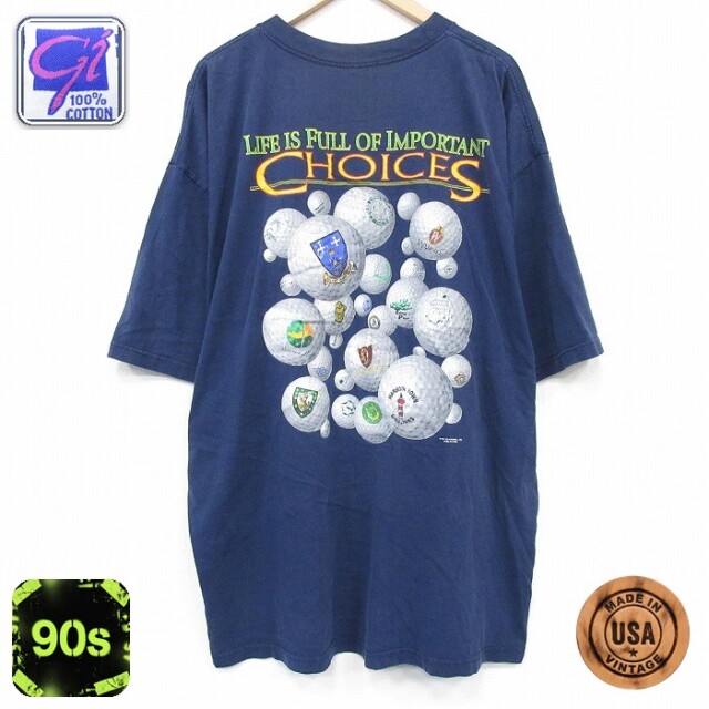 90s 半袖Tシャツ ゴルフボール ネイビー メンズXL相当 | 古着