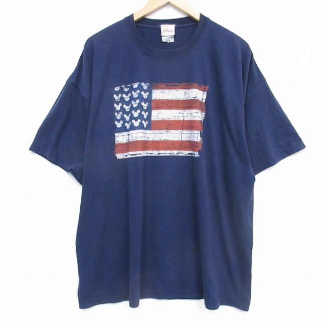 ディズニー 00s 半袖Tシャツ 星条旗 ネイビー メンズXL相当 | 古着