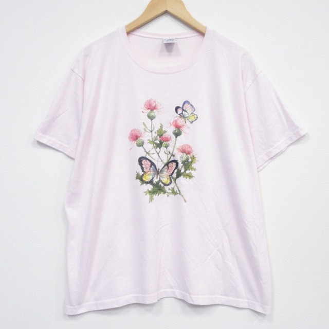 90s 半袖Tシャツ チョウ ピンク メンズXL相当 | 古着