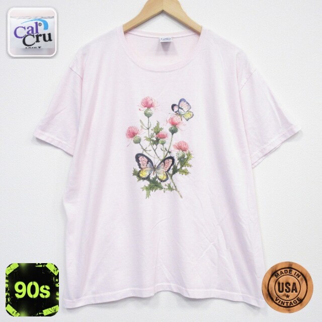 90s 半袖Tシャツ チョウ ピンク メンズXL相当 | 古着