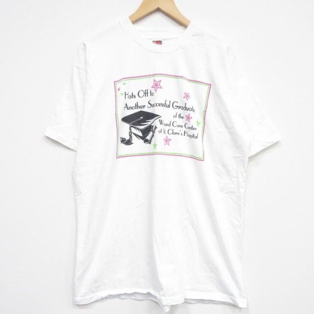 フルーツオブザルーム 00s 半袖Tシャツ 学士帽 ホワイト メンズXL相当 | 古着