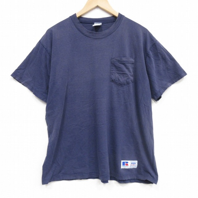 ラッセル 90s 半袖Tシャツ 胸ポケット付き ネイビー メンズXL相当 | 古着