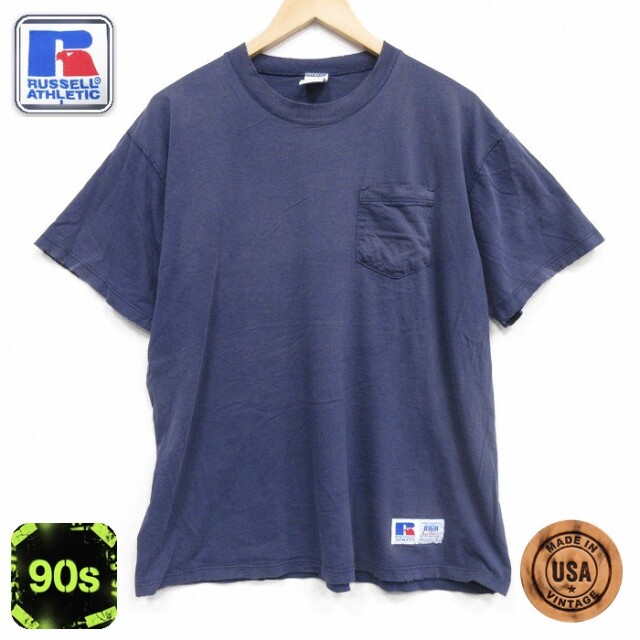 ラッセル 90s 半袖Tシャツ 胸ポケット付き ネイビー メンズXL相当 | 古着