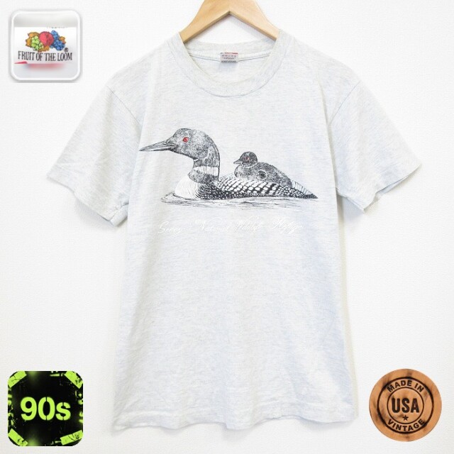 フルーツオブザルーム 90s 半袖Tシャツ 鳥 グレー メンズM相当 | 古着