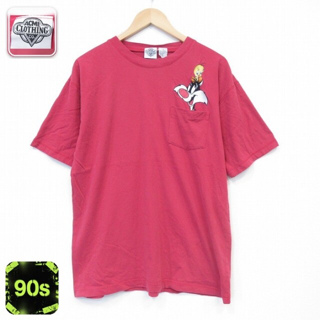 ルーニーテューンズ 90s 半袖Tシャツ シルベスター トゥイーティー ピンク メンズL相当 | 古着