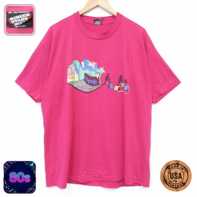 スクリーンスターズ 80s 半袖Tシャツ BEYOND ピンク メンズXL相当 | 古着