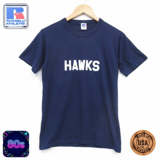 ラッセル 80s 半袖Tシャツ HAWK ネイビー メンズS相当 | 古着