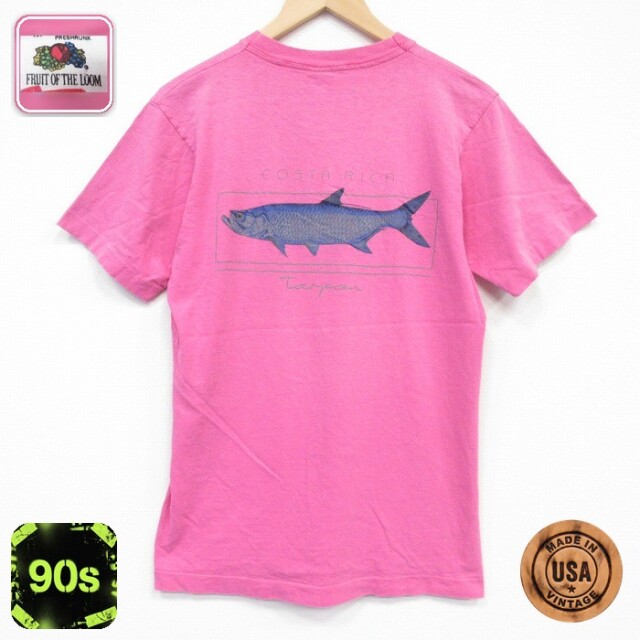 フルーツオブザルーム 90s 半袖Tシャツ 魚 ピンク メンズM相当 | 古着