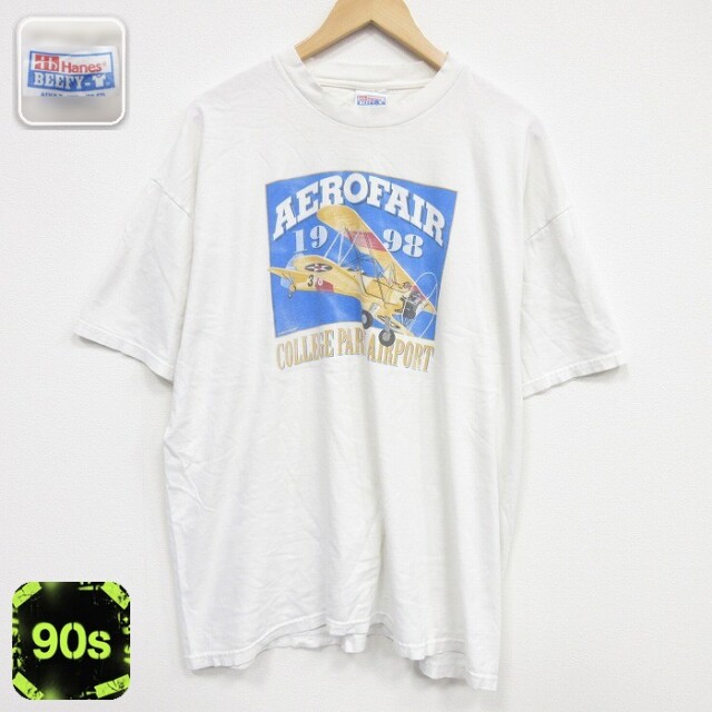 ヘインズ 90s 半袖Tシャツ 飛行機 ホワイト メンズXL相当 | 古着