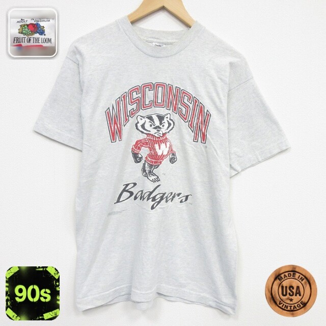 フルーツオブザルーム 90s 半袖Tシャツ ウィスコンシンバジャーズ グレー メンズL相当 | 古着