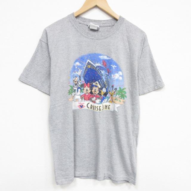 00s 半袖Tシャツ ディズニークリーズライン グレー メンズL相当 | 古着