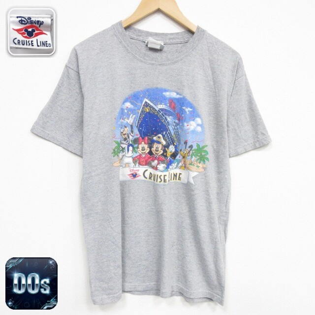 00s 半袖Tシャツ ディズニークリーズライン グレー メンズL相当 | 古着