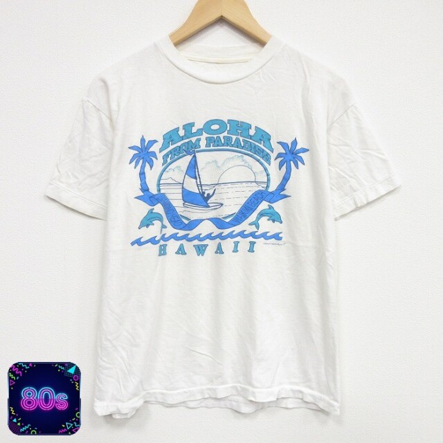 80s 半袖Tシャツ アロハ ホワイト メンズL相当 | 古着