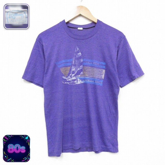 80s 半袖Tシャツ ヨット パープル メンズS相当 | 古着