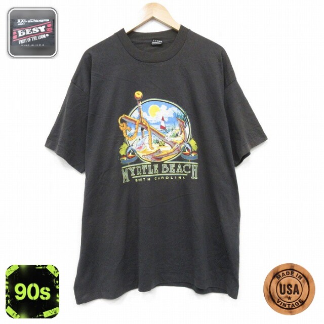 フルーツオブザルーム 90s 半袖Tシャツ マートルビーチ ブラック メンズXL相当 | 古着