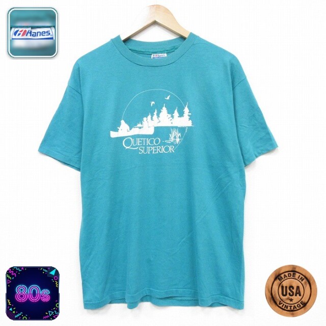 ヘインズ 80s 半袖Tシャツ カヌー ライトブルー メンズL相当 | 古着