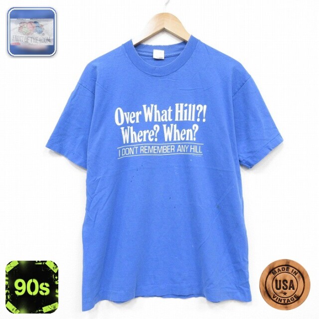フルーツオブザルーム 90s 半袖Tシャツ メッセージ ブルー メンズL相当 | 古着