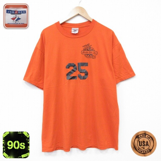 【20%OFF】ジャージーズ 半袖 ビンテージ Tシャツ 90s 25 クルーネック USA製 オレンジ メンズXL相当 | 古着