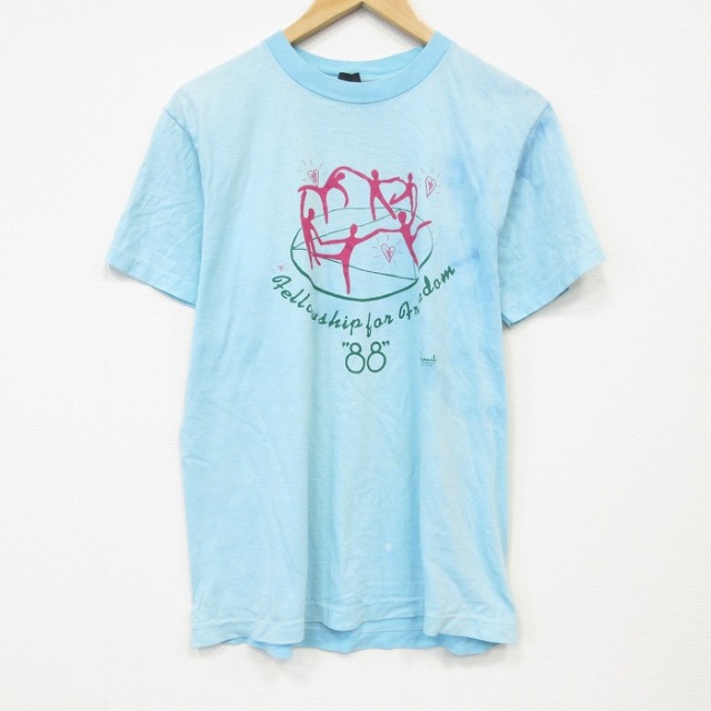 80s 半袖Tシャツ フリーダム ライトブルー メンズM相当 | 古着