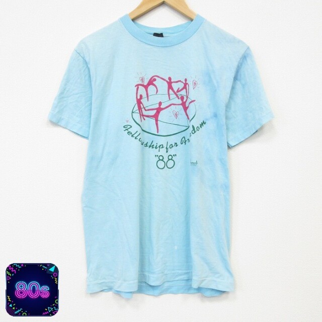 80s 半袖Tシャツ フリーダム ライトブルー メンズM相当 | 古着