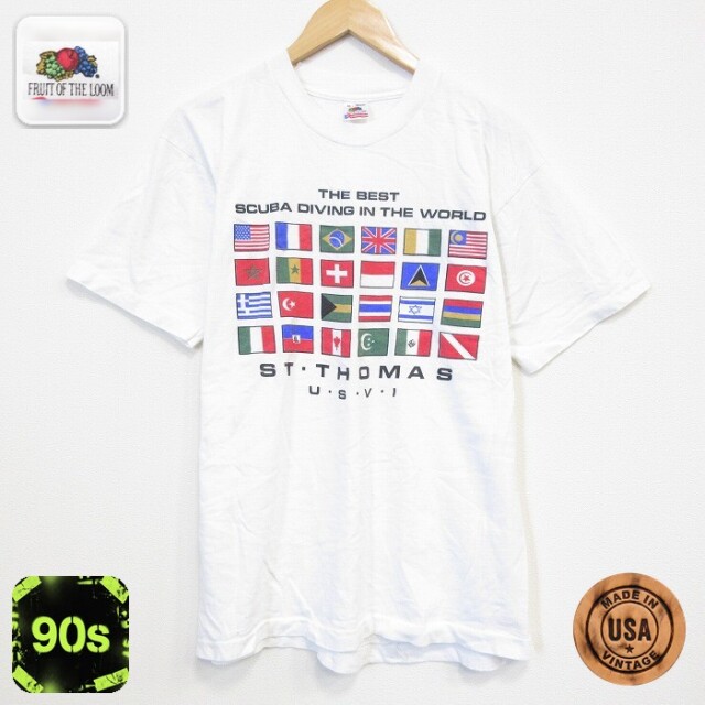 フルーツオブザルーム 90s 半袖Tシャツ 国旗 ホワイト メンズXL相当 | 古着