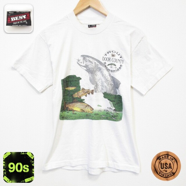 フルーツオブザルーム 90s 半袖Tシャツ 魚 ホワイト メンズM相当 | 古着