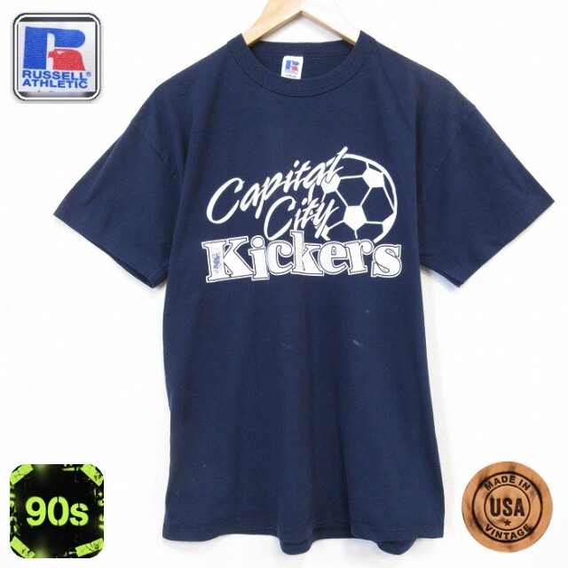 ラッセル 90s 半袖Tシャツ サッカー ネイビー メンズL相当 | 古着