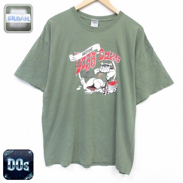 00s 半袖Tシャツ ブルドッグ カーキ メンズXL相当 | 古着