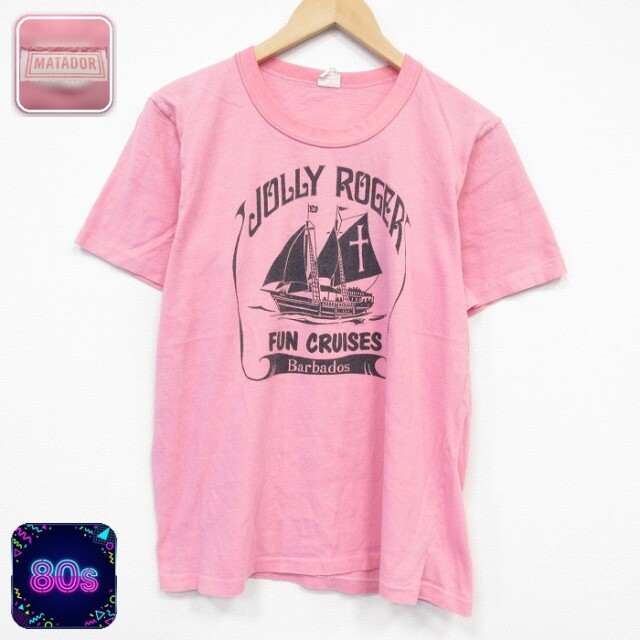 80s 半袖Tシャツ 船 ピンク メンズL相当 | 古着