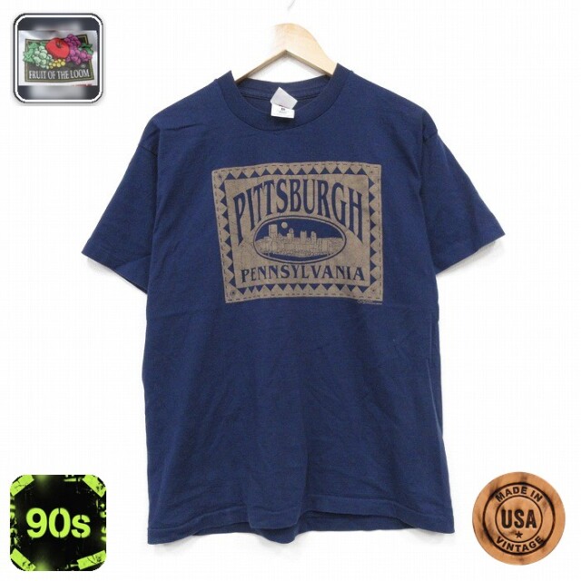 フルーツオブザルーム 90s 半袖Tシャツ ペンシルベニア ネイビー メンズL相当 | 古着