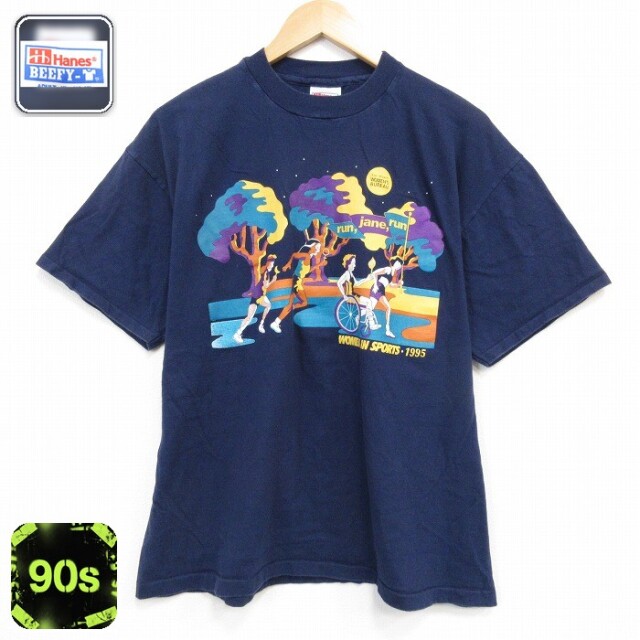 90s 半袖Tシャツ スポーツ ネイビー メンズXL相当 | 古着