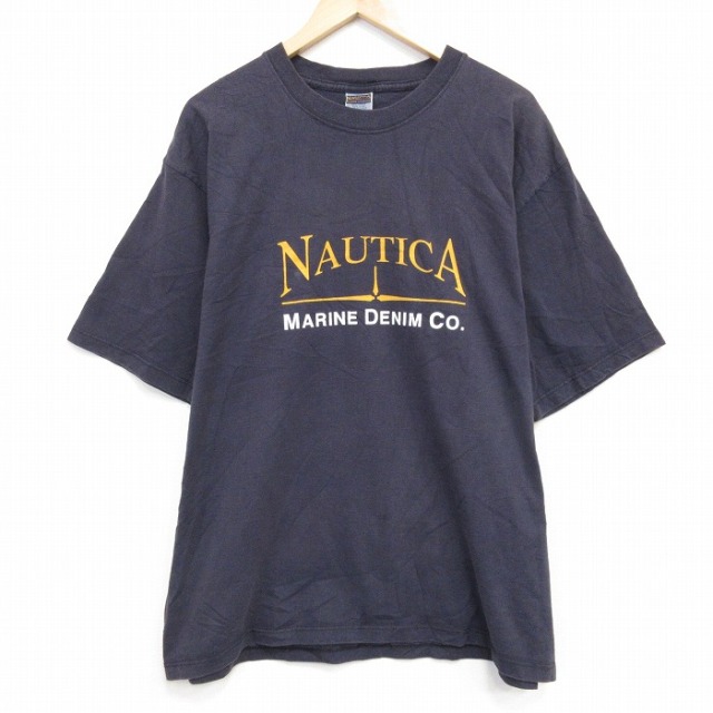 ノーティカ 90s 半袖Tシャツ ビッグロゴ ネイビー メンズXL相当 | 古着