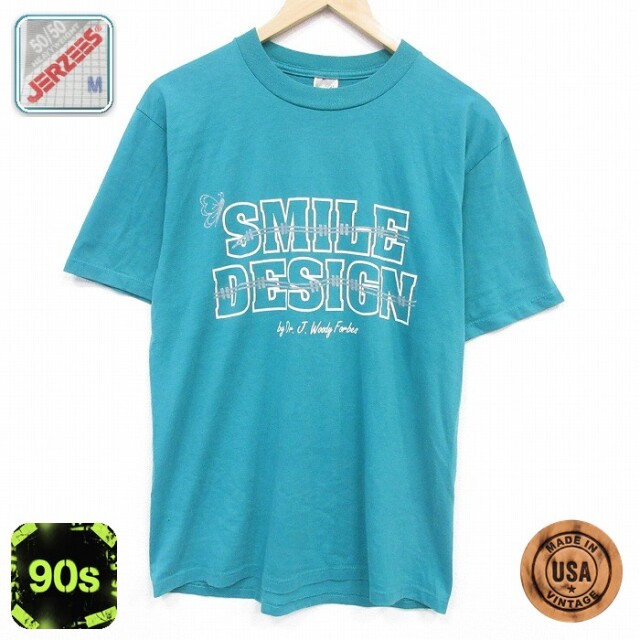 90s 半袖Tシャツ スマイル グリーン メンズM相当 | 古着