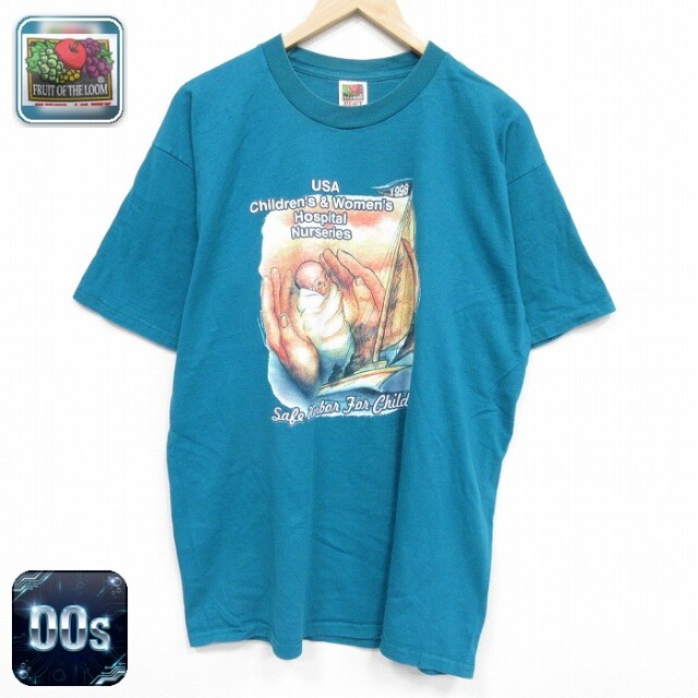 フルーツオブザルーム 00s 半袖Tシャツ ヨット赤ちゃん ブルー メンズXL相当 | 古着