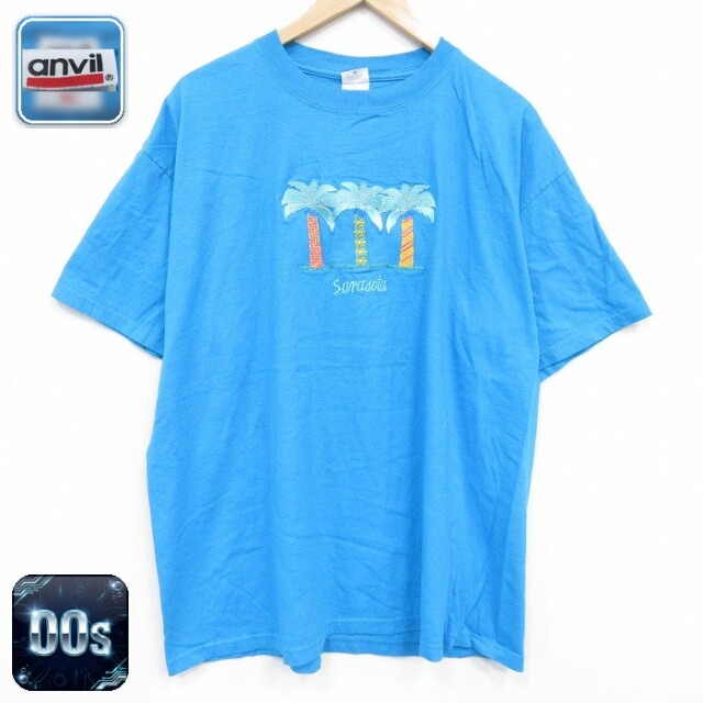 00s 半袖Tシャツ ヤシの木 ライトブルー メンズXL相当 | 古着