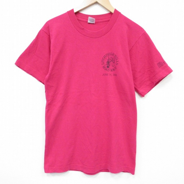 フルーツオブザルーム 90s 半袖Tシャツ ロードレース ピンク メンズM相当 | 古着
